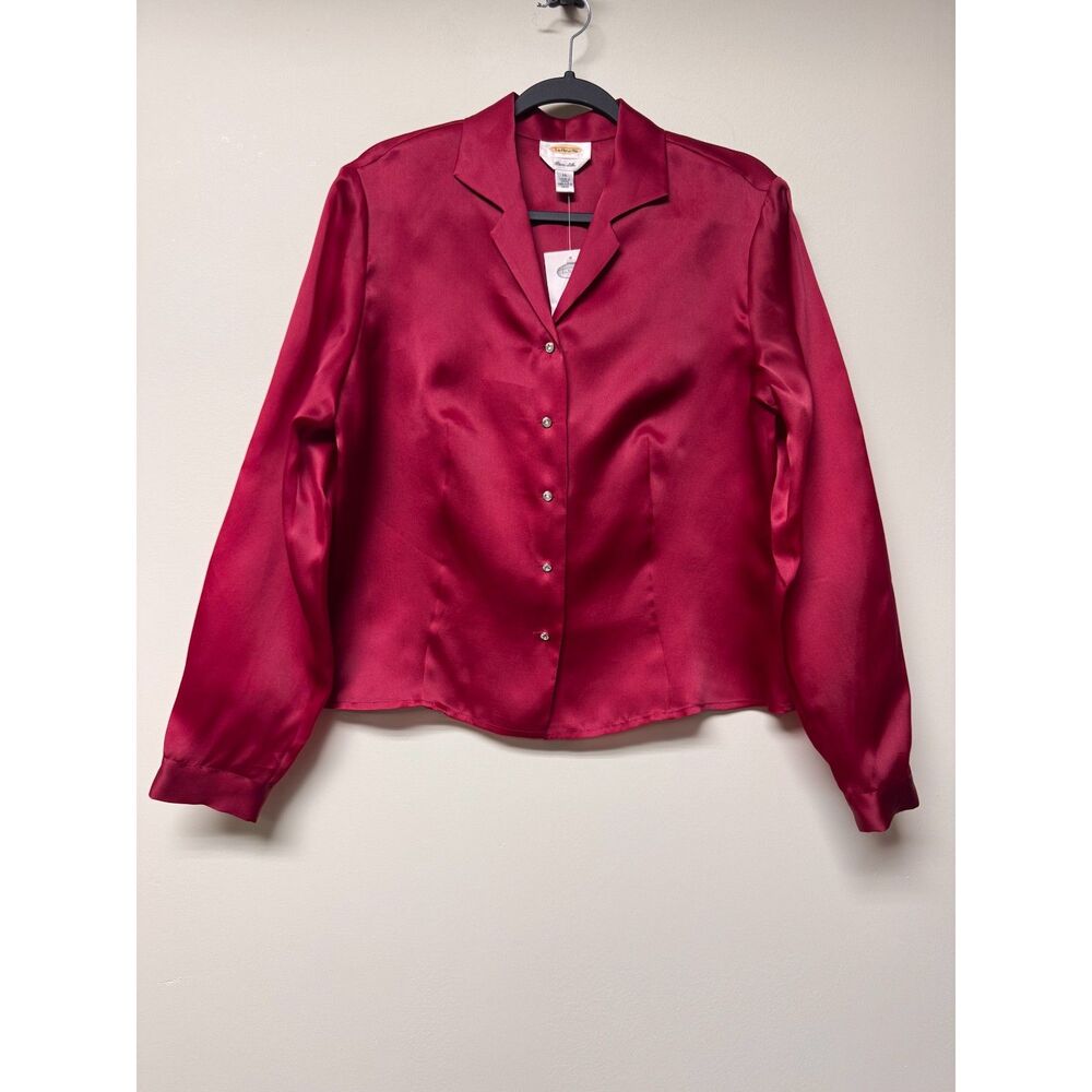 VTG - NEW TALBOTS 100% Silk Red Rhinestone Button Jewel-Tone Blouse, Sz 14